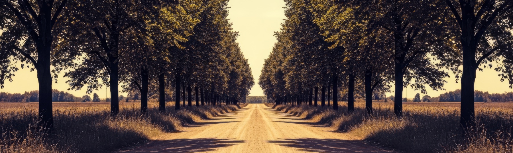 A tree-lined road running to the horizon